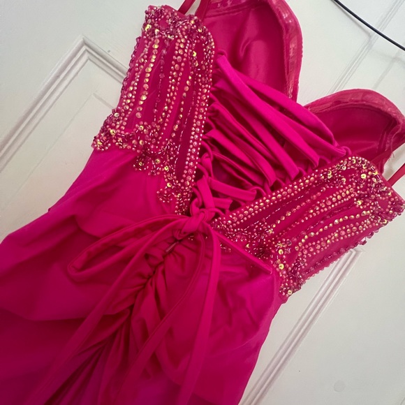 Ashley Lauren Designer hot pink beaded Prom Dress Size 00 - Picture 4 of 9